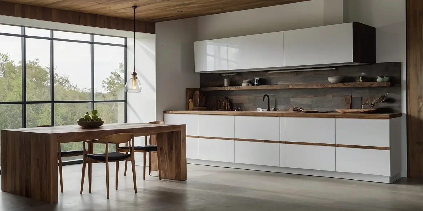 بنر کابینت سفید و رنگ چوب