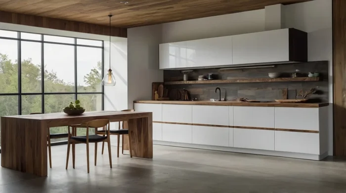 بنر کابینت سفید و رنگ چوب