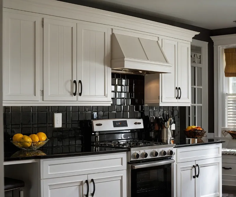 کابینت سفید با بین کابینتی مشکی