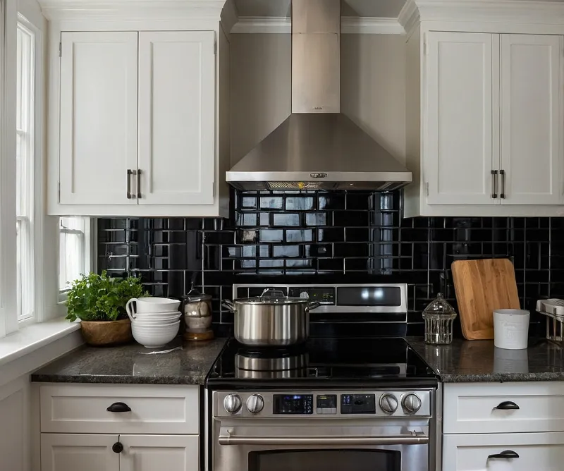 کابینت سفید با بین کابینتی مشکی