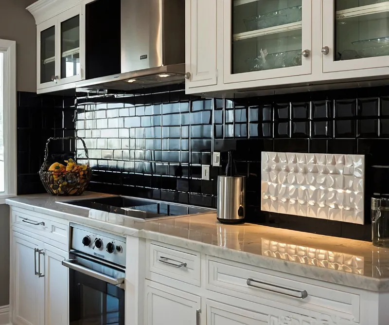 کابینت سفید با بین کابینتی مشکی