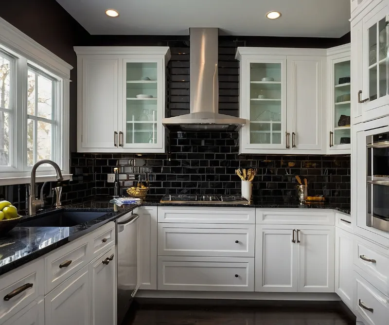 کابینت سفید با بین کابینتی مشکی