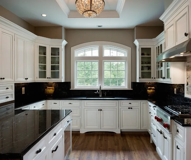 کابینت سفید با سنگ مشکی