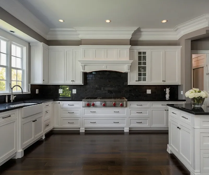 کابینت سفید با سنگ مشکی