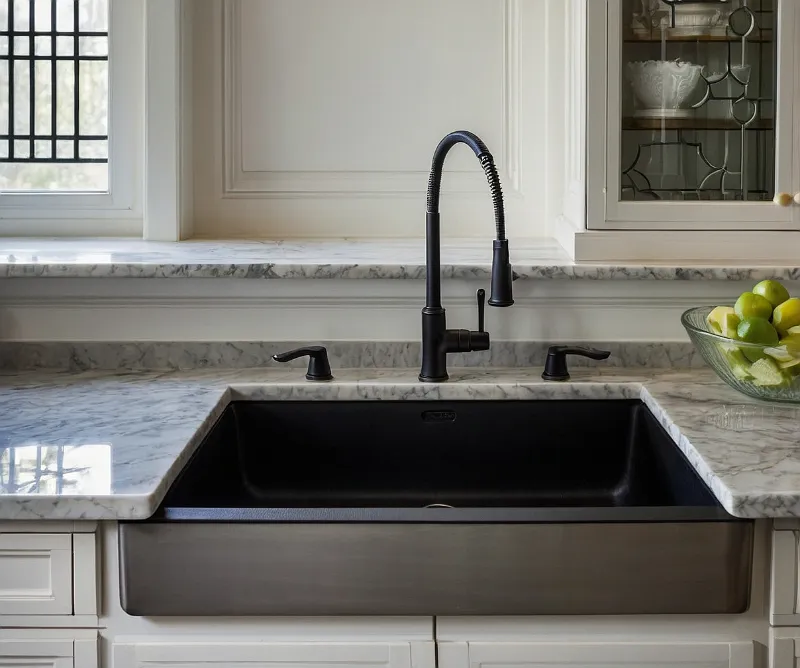 کابینت سفید با سینک مشکی