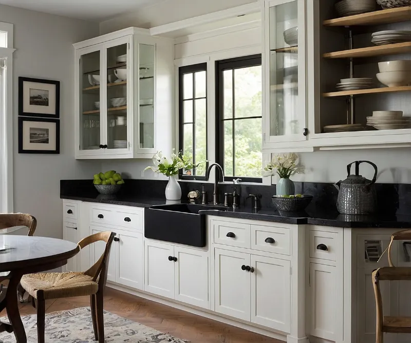 کابینت سفید با سینک مشکی