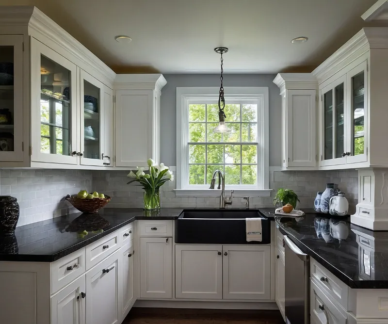 کابینت سفید با سینک مشکی