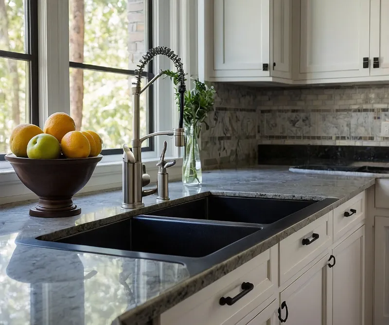 کابینت سفید با سینک مشکی