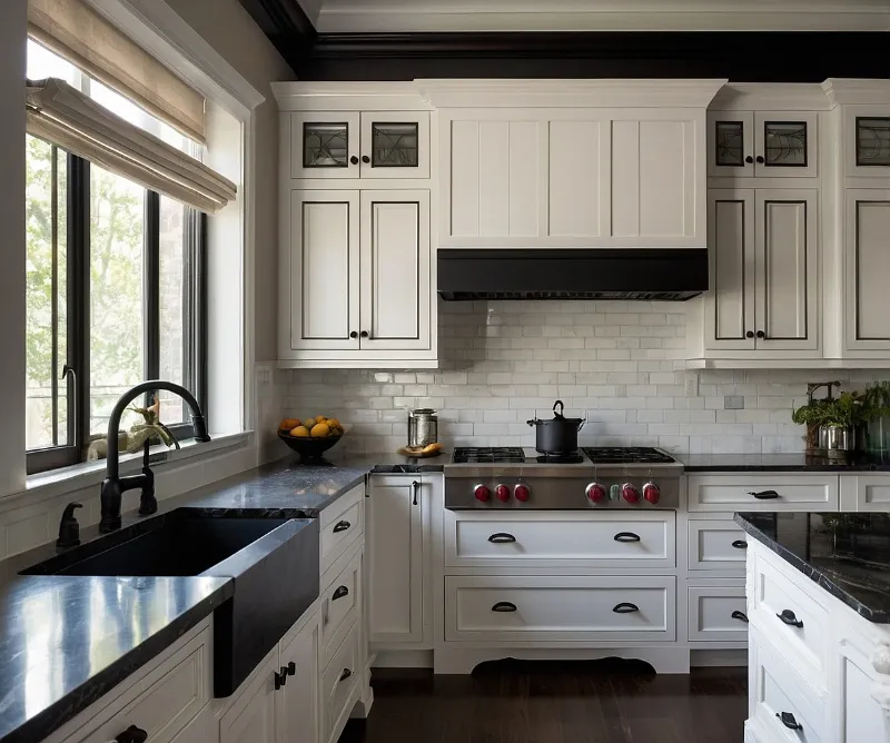 کابینت سفید با نوار مشکی