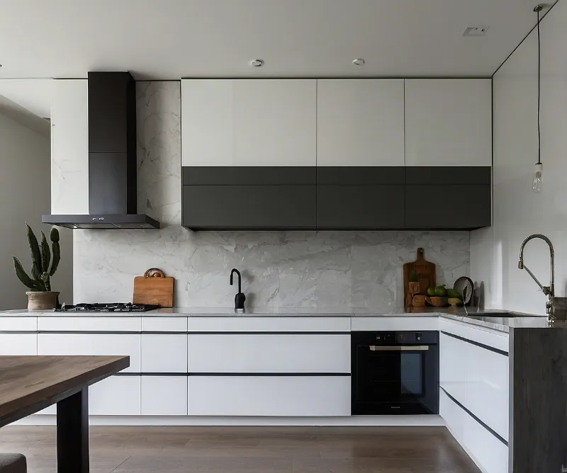 کابینت سفید طوسی با طراحی مینیمال