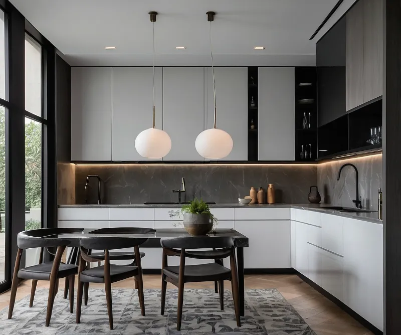 کابینت سفید طوسی با طراحی مینیمال