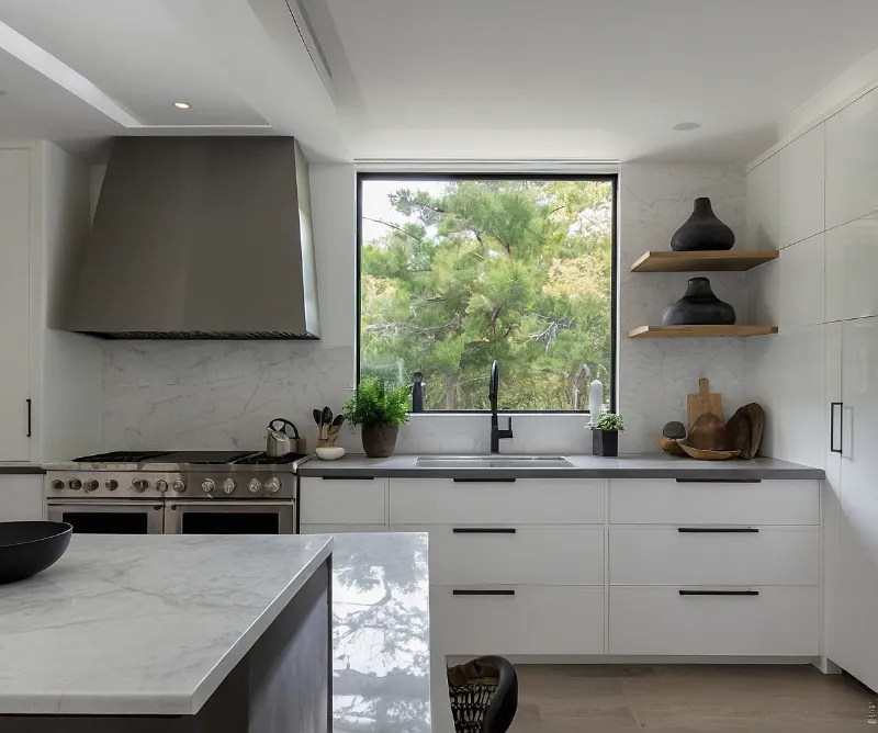 کابینت سفید طوسی با طراحی مینیمال