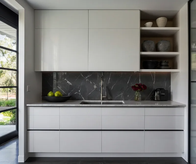 کابینت سفید طوسی با طراحی مینیمال