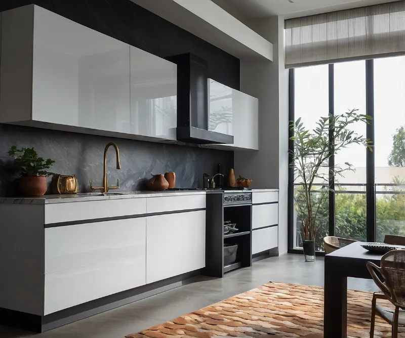 کابینت سفید طوسی با طراحی مینیمال