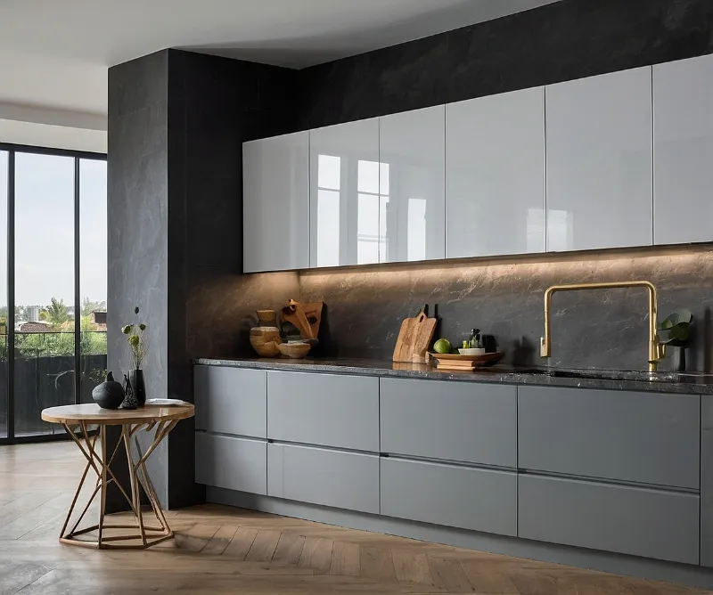 کابینت سفید طوسی بدون دستگیره