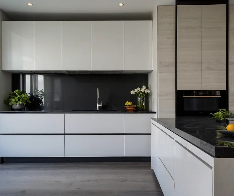 کابینت سفید طوسی بدون دستگیره