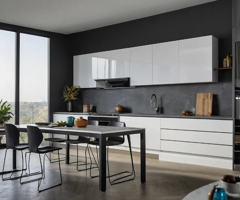 کابینت سفید طوسی بدون دستگیره