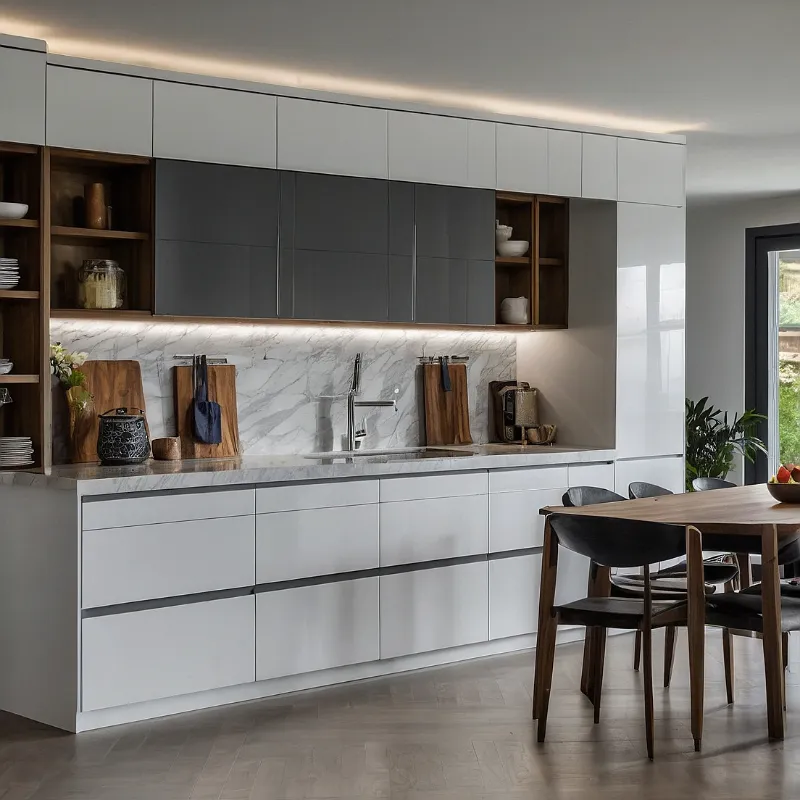 کابینت سفید طوسی بدون دستگیره