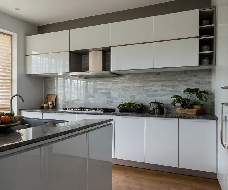 کابینت سفید طوسی بدون دستگیره