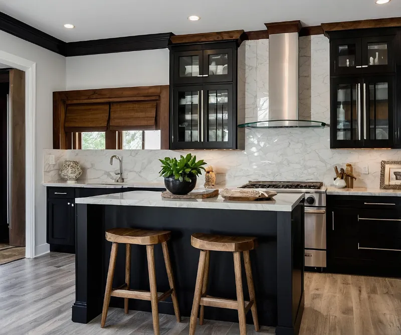 کابینت سفید مشکی با ترکیب چوب