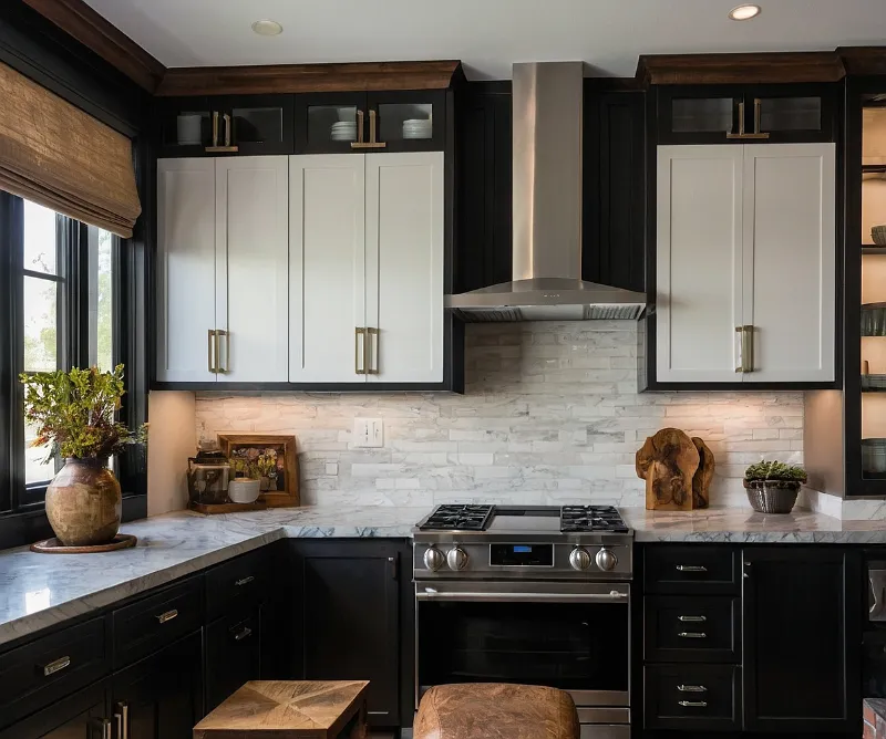 کابینت سفید مشکی با ترکیب چوب