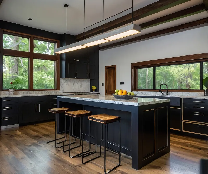 کابینت سفید مشکی با ترکیب چوب