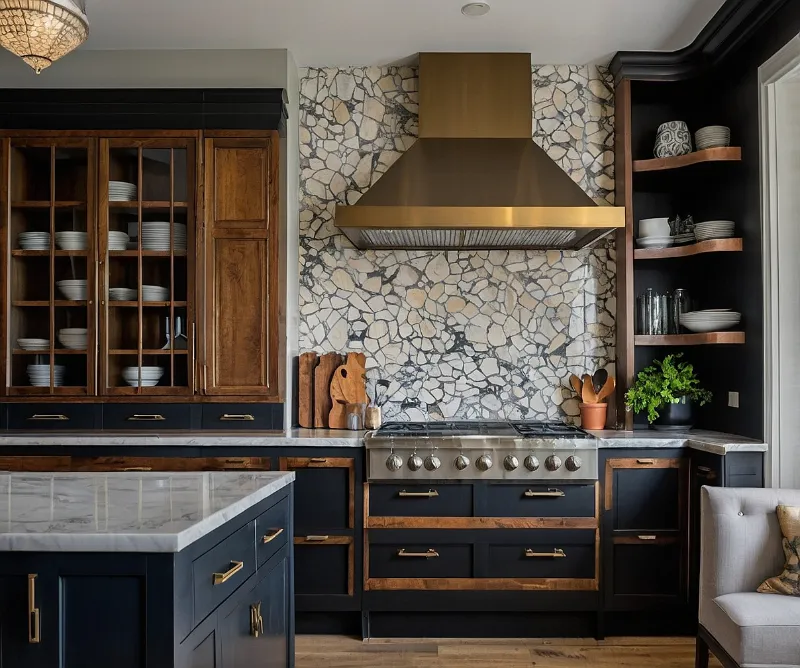 کابینت سفید مشکی با ترکیب چوب