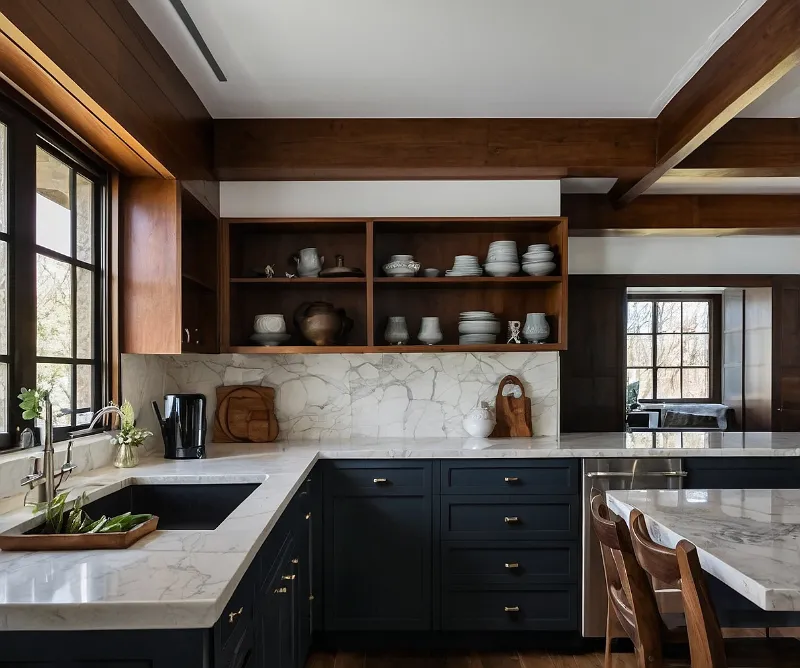 کابینت سفید مشکی با ترکیب چوب