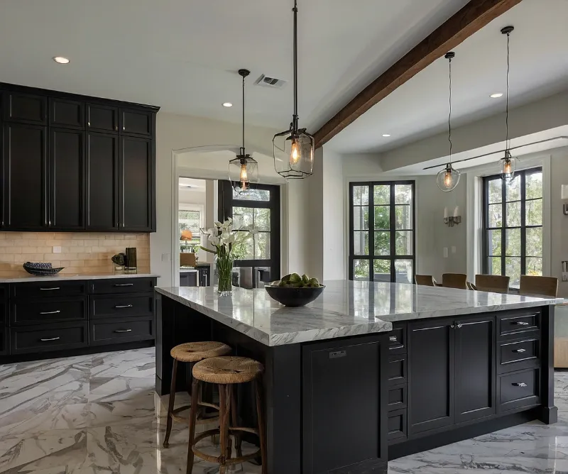 کابینت سفید مشکی جزیره‌ای