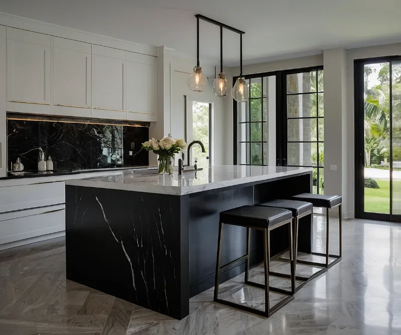 کابینت سفید مشکی جزیره‌ای