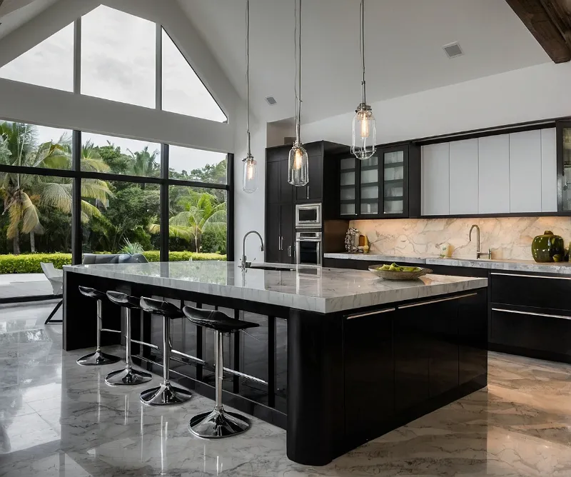 کابینت سفید مشکی جزیره‌ای