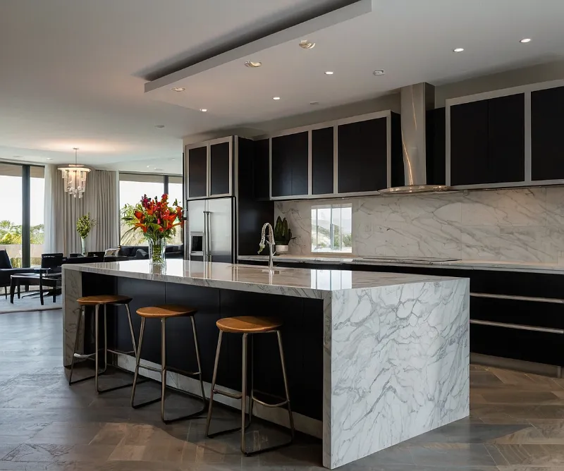 کابینت سفید مشکی جزیره‌ای