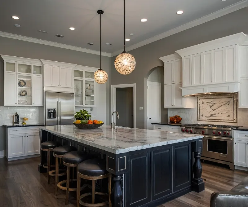 کابینت سفید مشکی جزیره‌ای