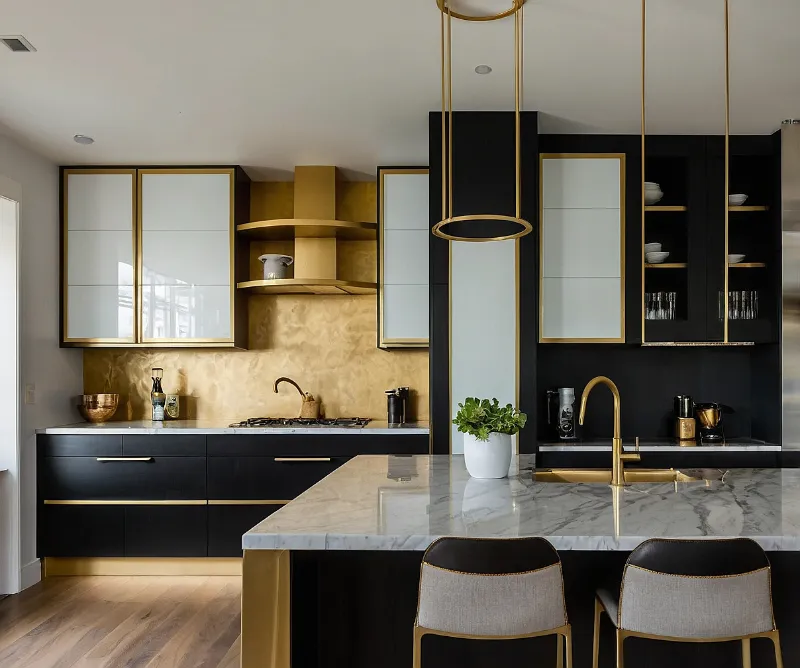 کابینت سفید مشکی طلایی