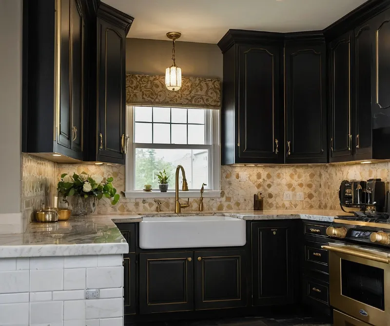 کابینت سفید مشکی طلایی