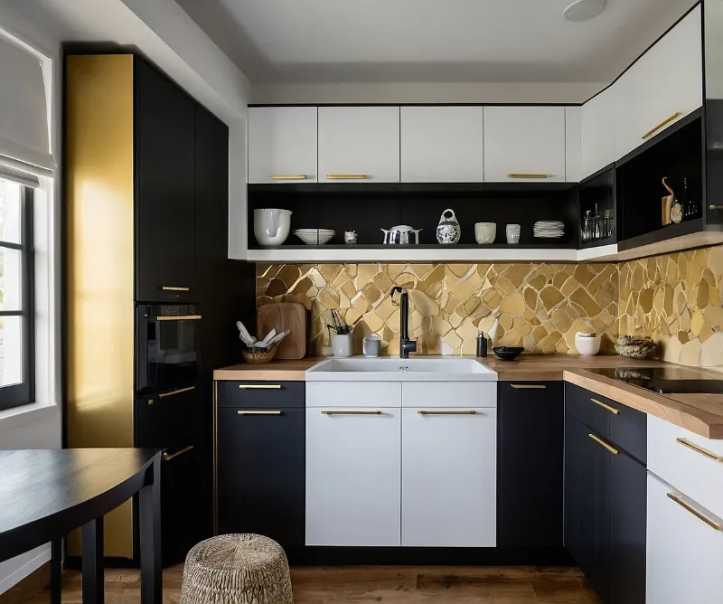 کابینت سفید مشکی طلایی