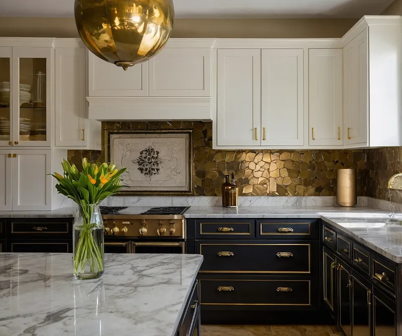 کابینت سفید مشکی طلایی