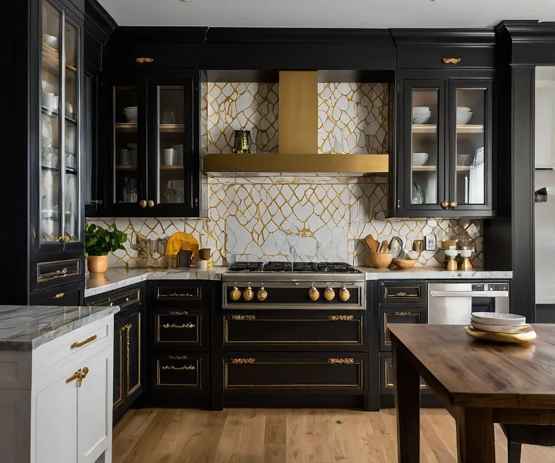 کابینت سفید مشکی طلایی