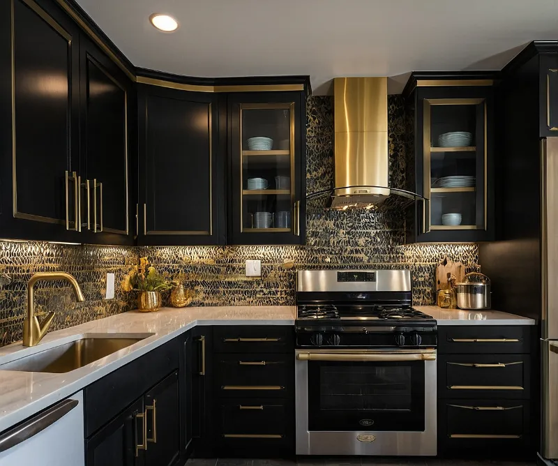 کابینت سفید مشکی طلایی