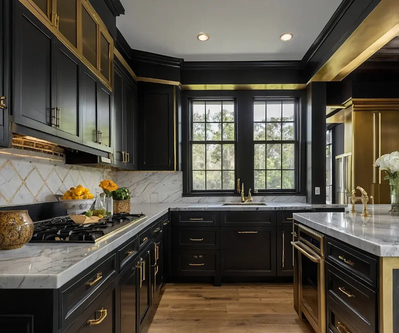 کابینت سفید مشکی طلایی