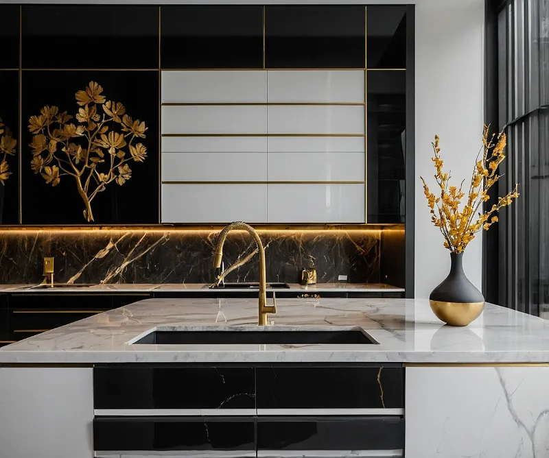 کابینت سفید مشکی طلایی