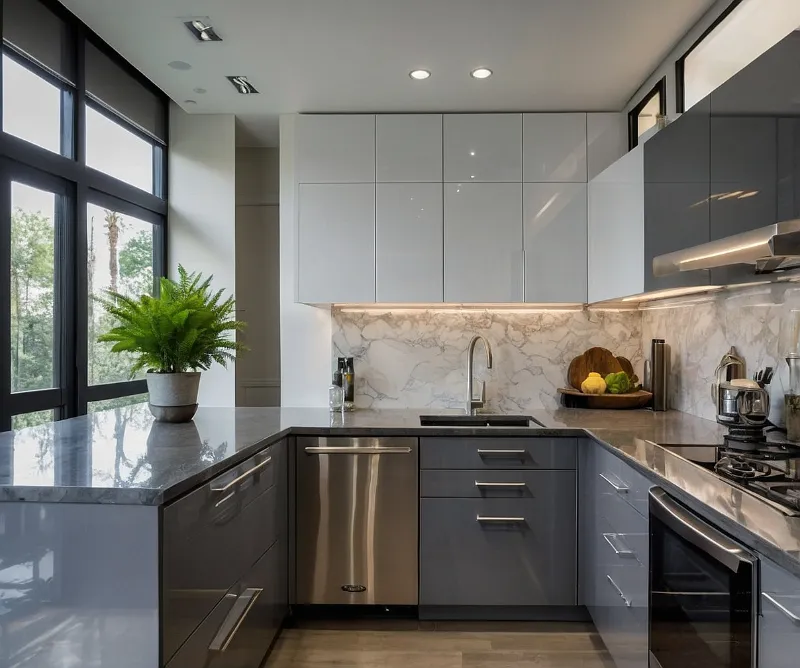 کابینت های گلاس سفید طوسی