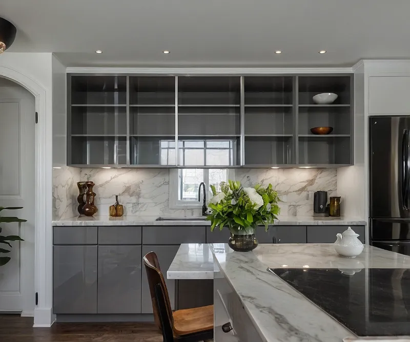 کابینت های گلاس سفید طوسی