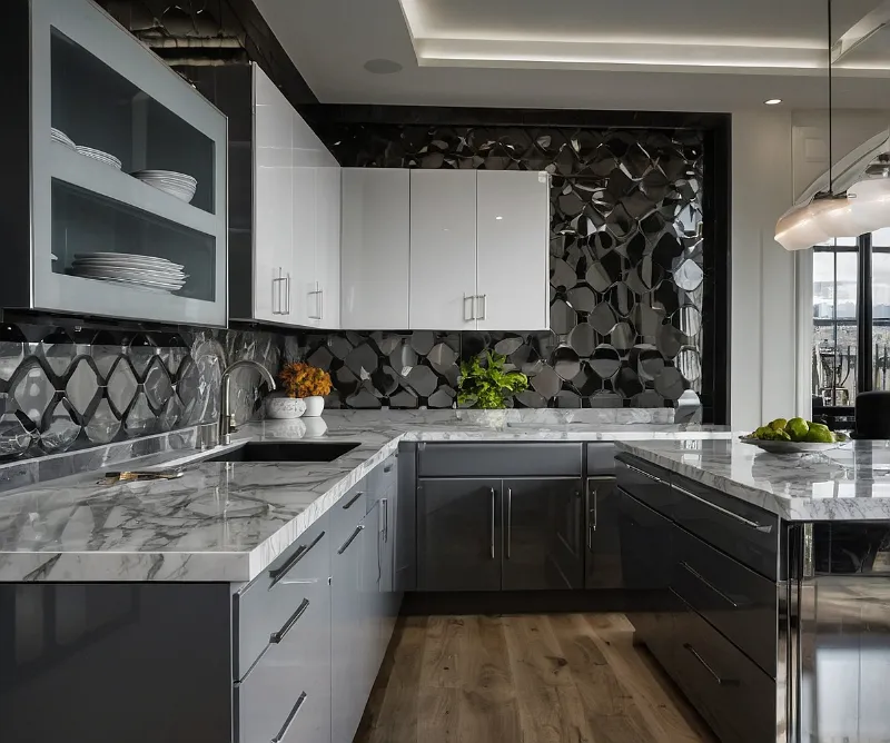 کابینت های گلاس سفید طوسی