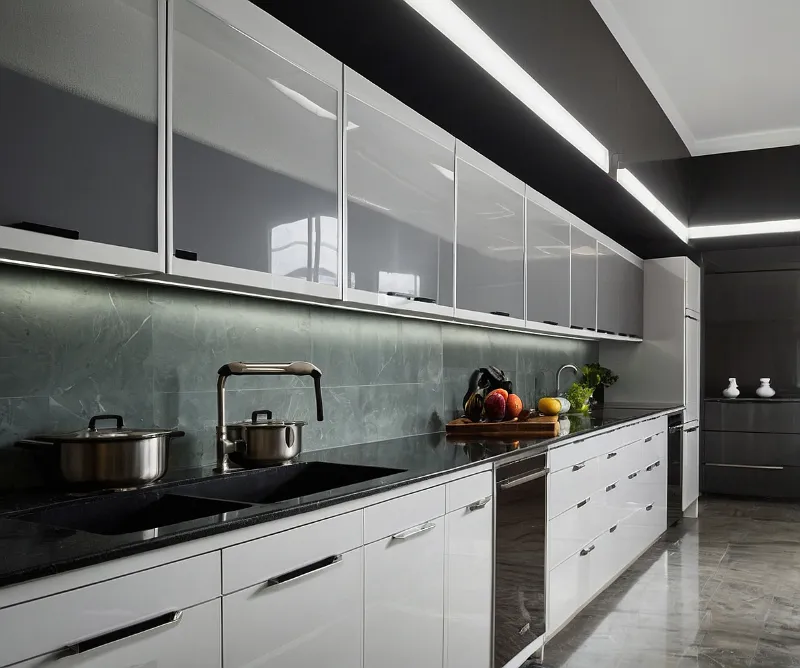 کابینت های گلاس سفید طوسی