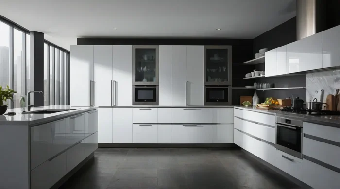 بنر کابینت سفید با نوار طوسی