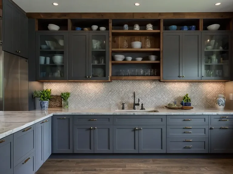 بنر کابینت طوسی و چوب