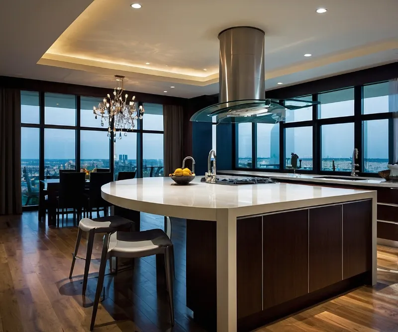 کابینت جزیره میز ناهار خوری منحنی و مدرن