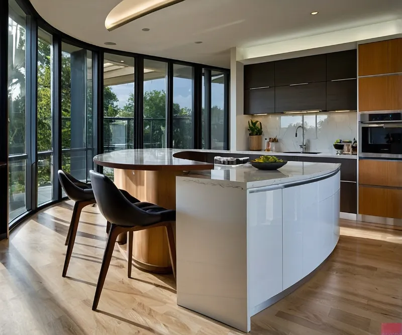 کابینت جزیره میز ناهار خوری منحنی و مدرن