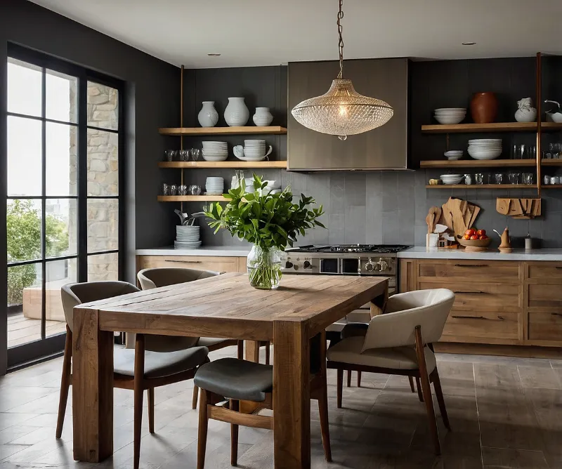 کابینت جزیره میز ناهار خوری چوبی ساده